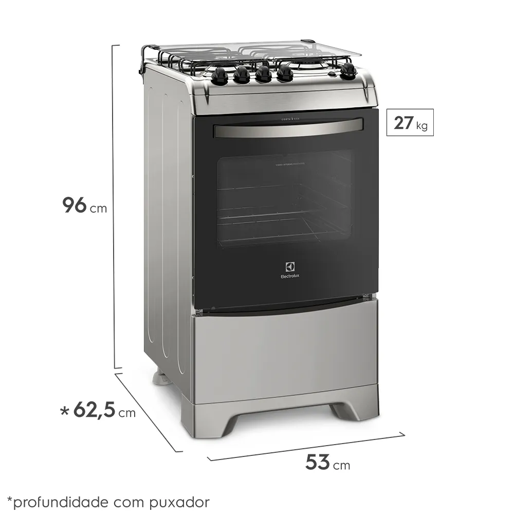 Fogão 4 Bocas Electrolux Prata com Vidro Interno Removível (52LXS)