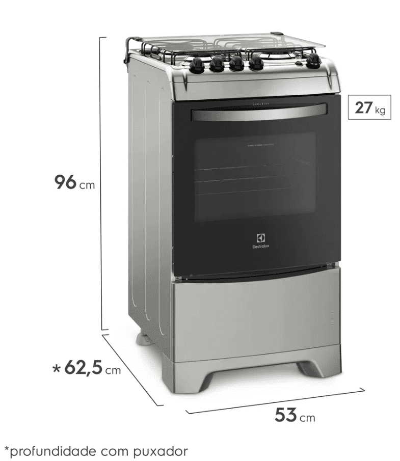 Fogão 4 Bocas Electrolux Prata com Vidro Interno Removível (52LXU)