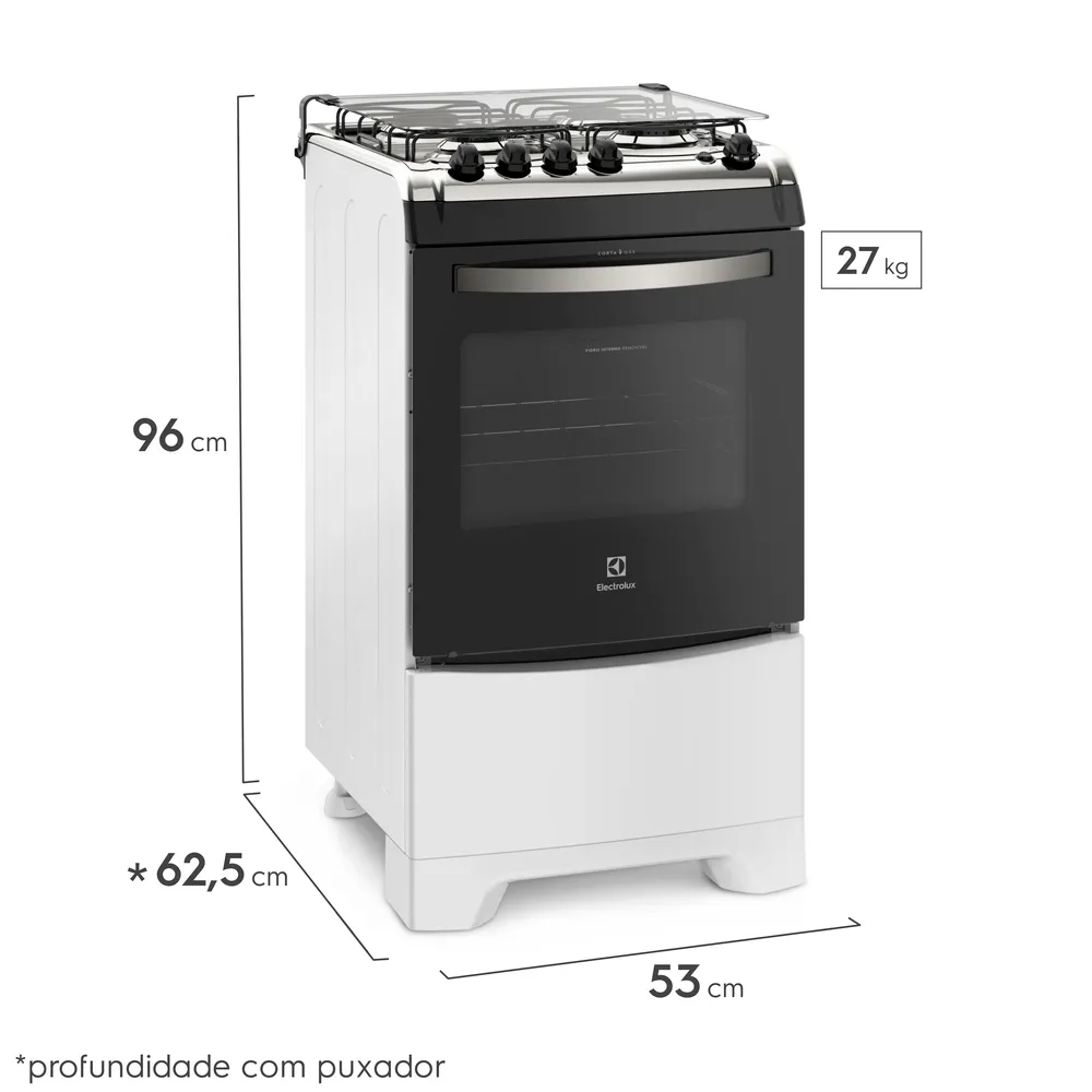 Fogão 4 Bocas Electrolux Branco Vidro Interno Removível (52LBU)