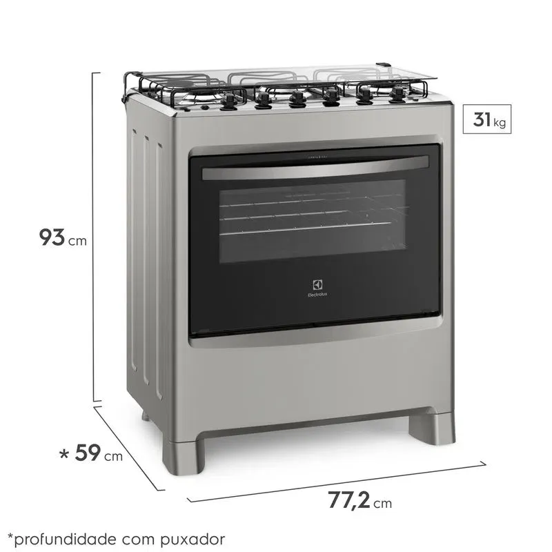 Fogão 5 Bocas Electrolux Prata com Ultra Chama e Vidro Interno Removível (76LSU)