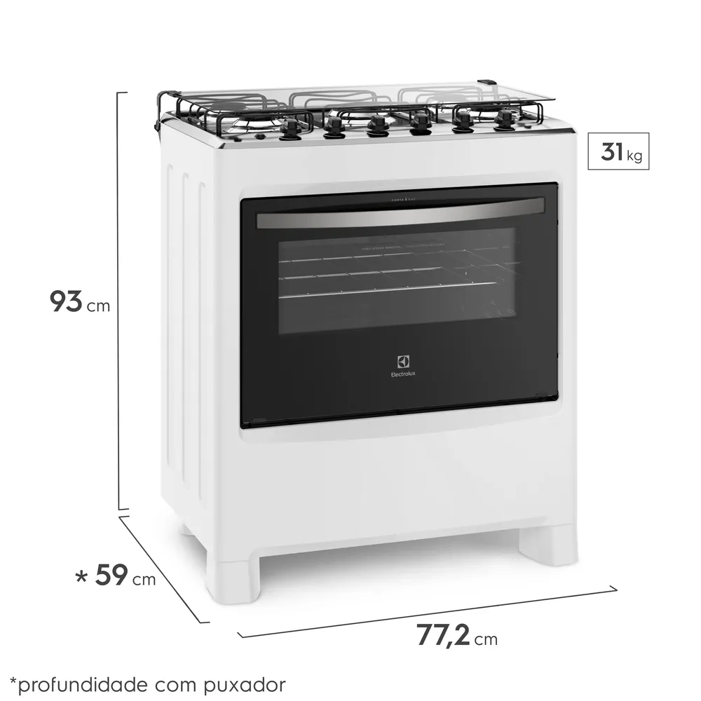 Fogão 5 Bocas Electrolux Branco com Ultra Chama e Painel Completo (76LBU)