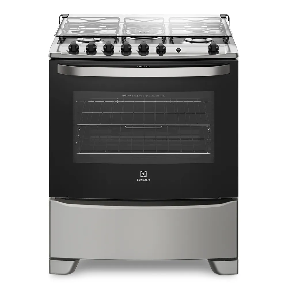 Fogão 5 Bocas Electrolux Prata com Tripla Chama e Forno Easy to Clean (76USQ)