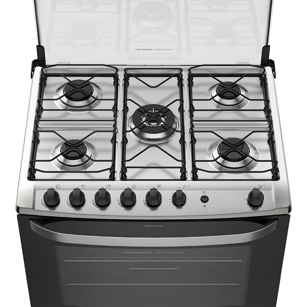 Fogão 5 Bocas Electrolux Prata com Tripla Chama e Forno Easy to Clean (76USQ)