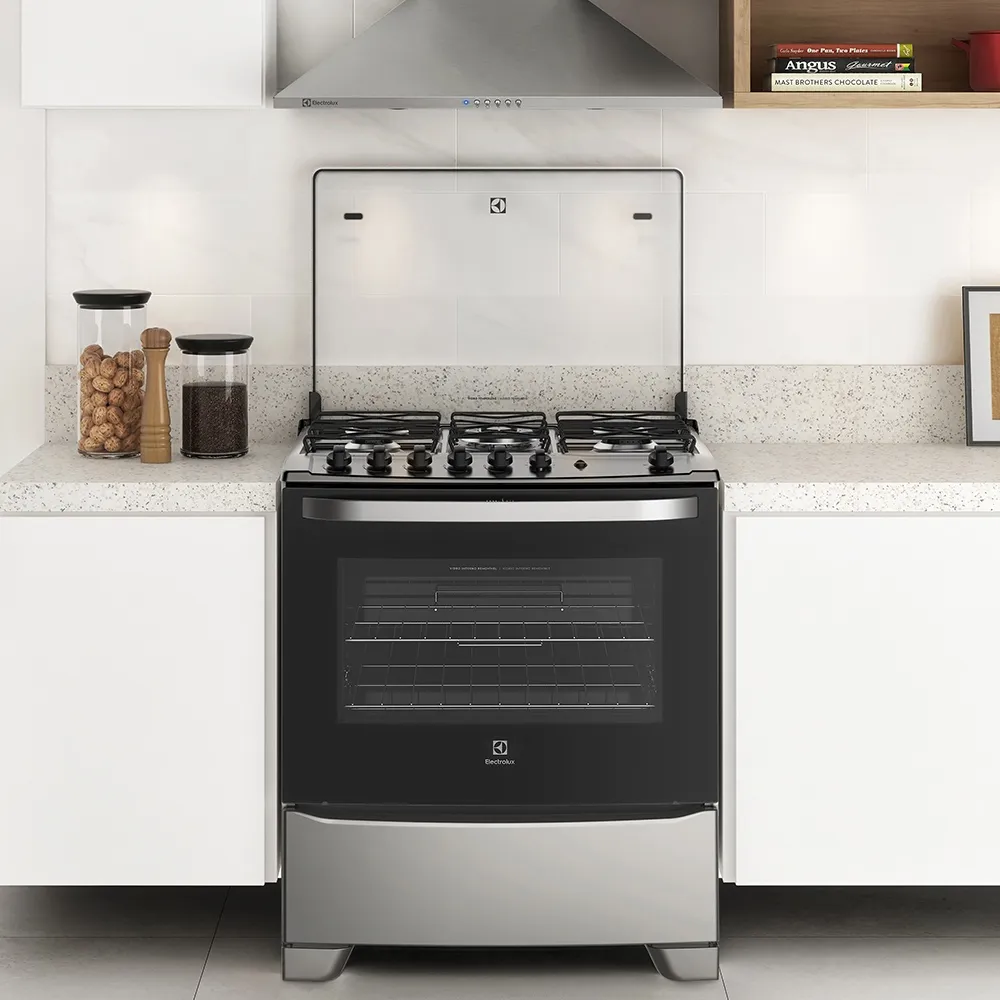 Fogão 5 Bocas Electrolux Prata com Tripla Chama e Forno Easy to Clean (76USQ)