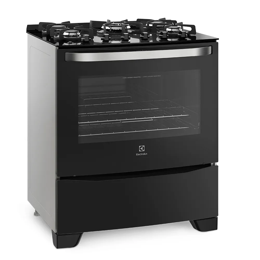 Fogão 5 Bocas Electrolux Preto com Mesa de Vidro e Tripla Chama (76GS)
