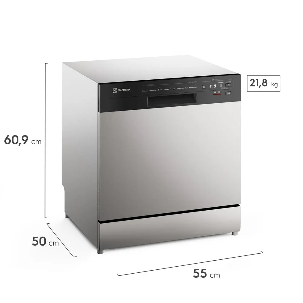 Lava-Louça Electrolux 8 Serviços Inox com Programa Lava & Seca 50 min (LS08E)