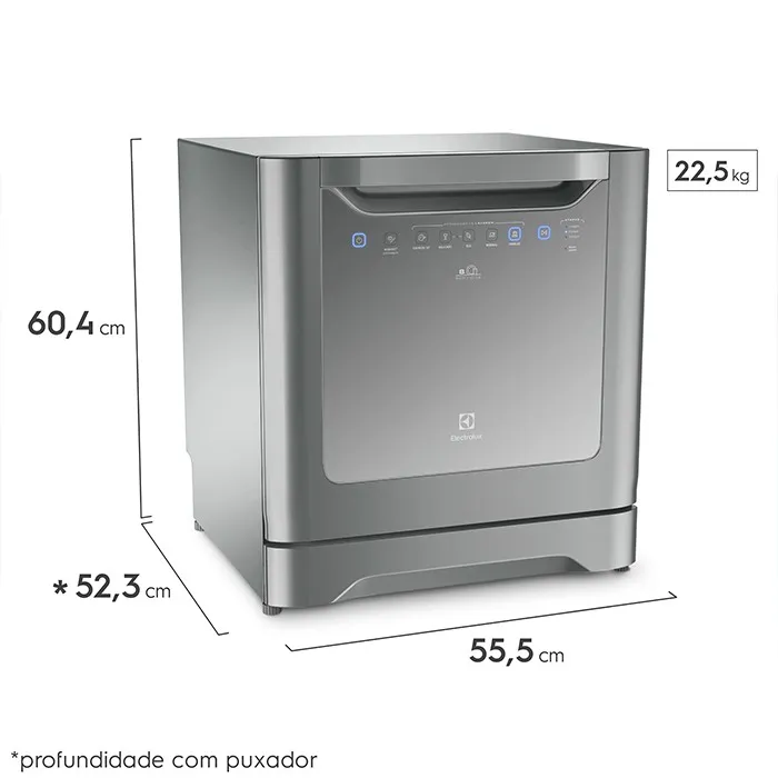 Lava-Louças Electrolux 8 Serviços Inox Compacta com Programa Eco (LE08S)