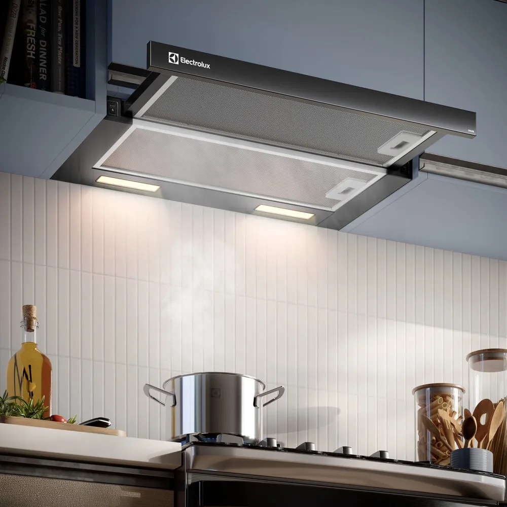 Depurador de Ar Electrolux 60cm Retrátil Preto Efficient com Luz de Led (DE6RB)