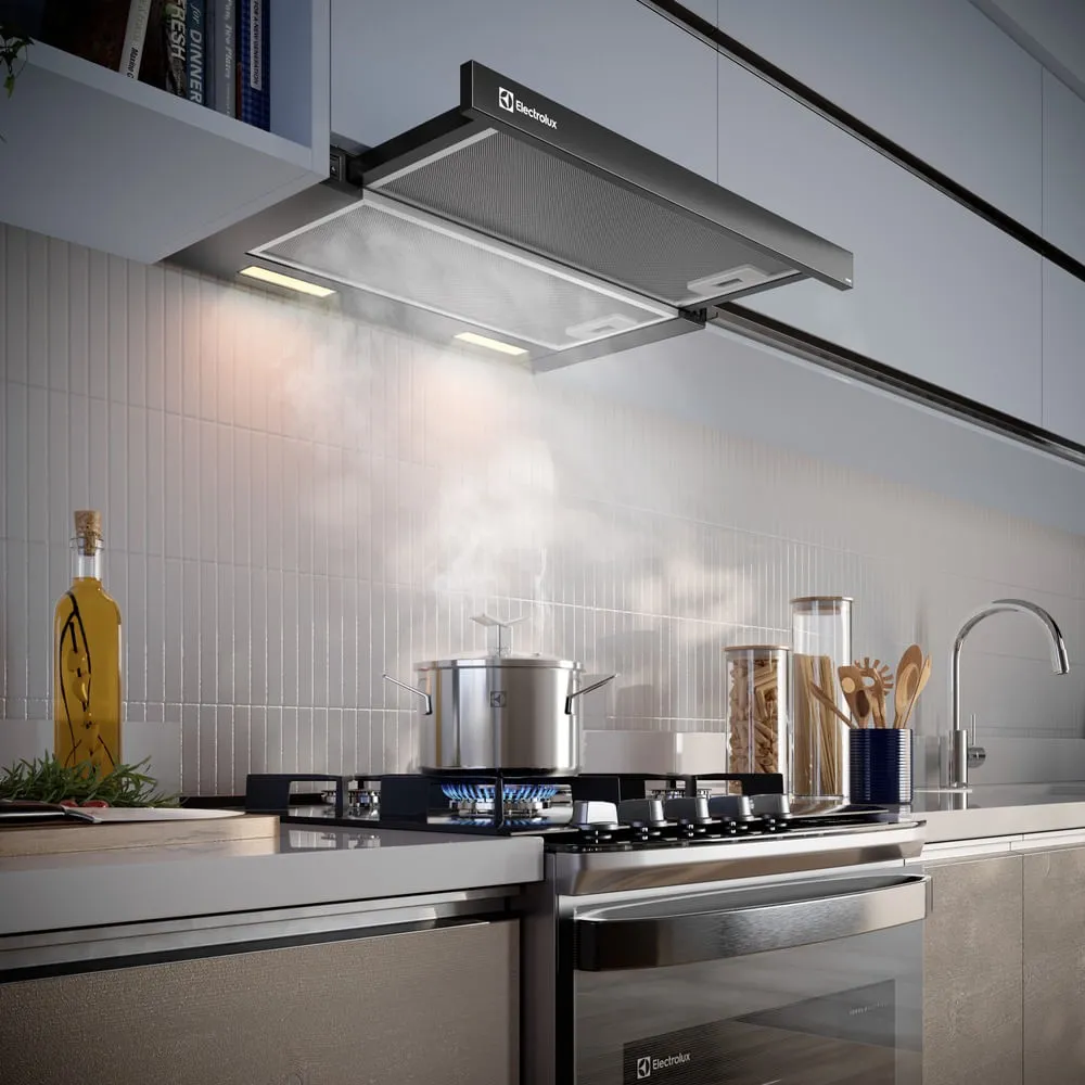 Depurador de Ar Electrolux 60cm Retrátil Preto Efficient com Luz de Led (DE6RB)