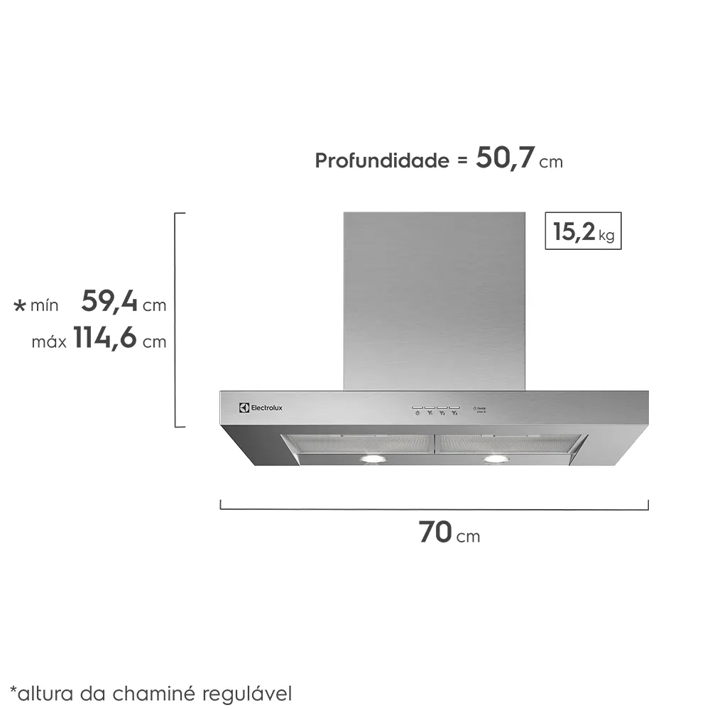 Coifa de Parede Electrolux 70cm Inox com Painel Soft Touch e Filtros de Alumínio Laváveis (70CS)