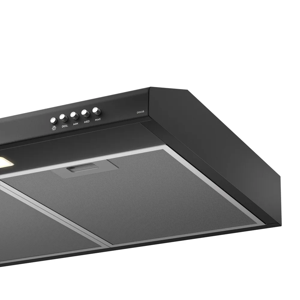 Depurador de Ar Electrolux 60cm Preto Alto Poder de Sucção, Luz LED e Filtragem Dupla (DE6SB)