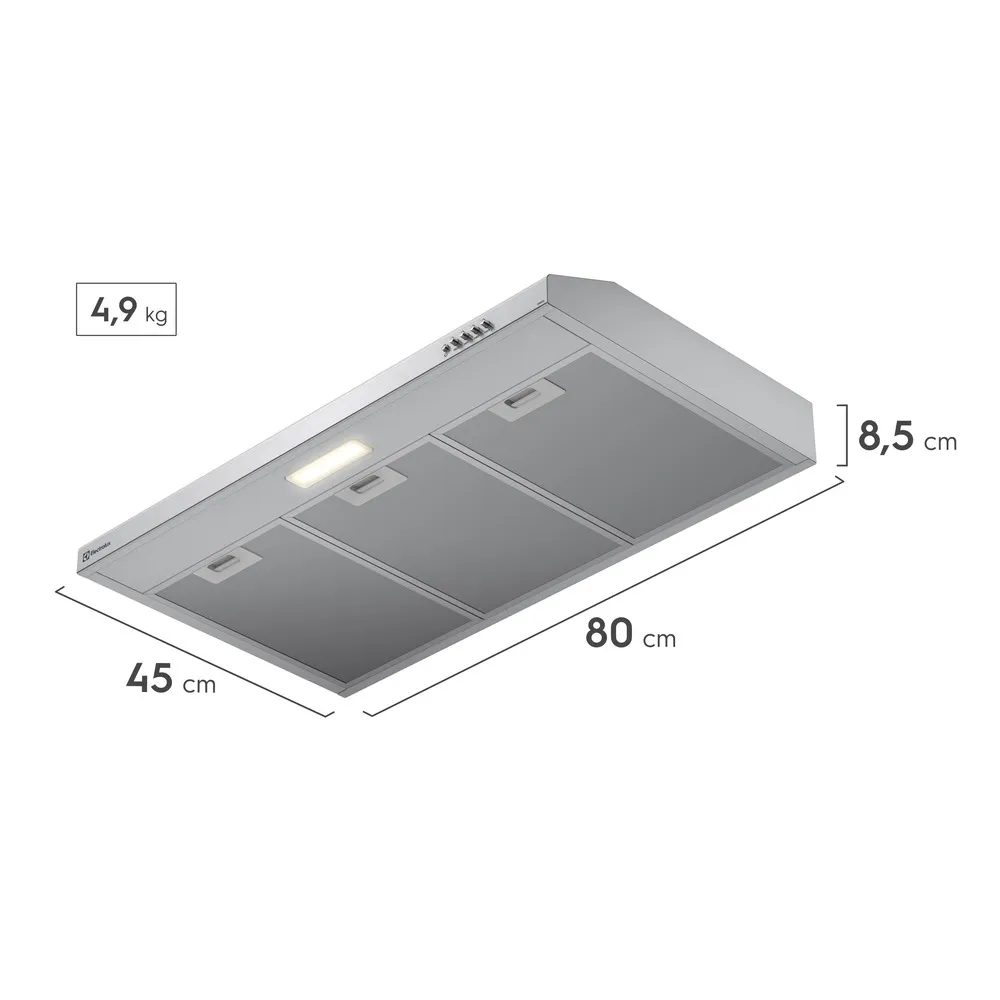 Depurador de Ar Electrolux 80cm Inox Alto Poder de Sucção, Luz LED e Filtragem Dupla (DE8SS)