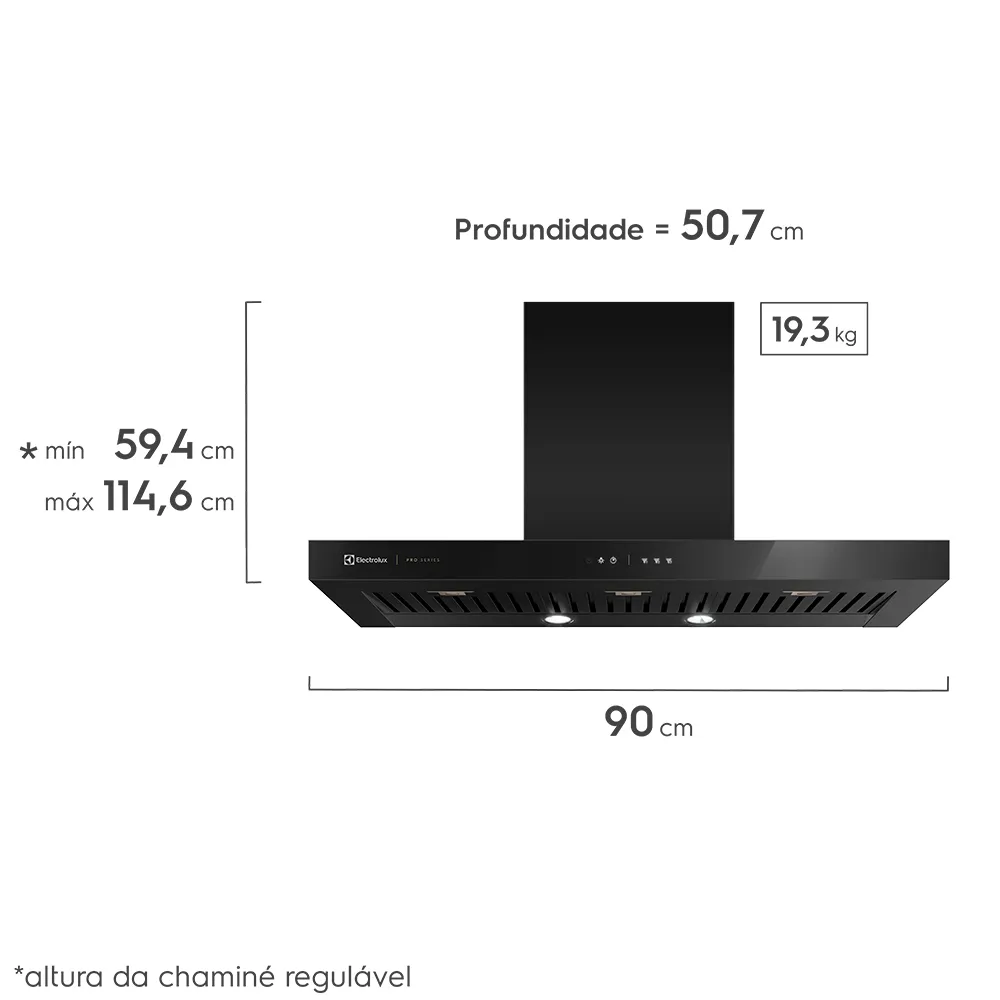 Coifa de Parede Electrolux 90cm Preta Pro Series com Painel Touch e Filtro Baffle (90CTV)