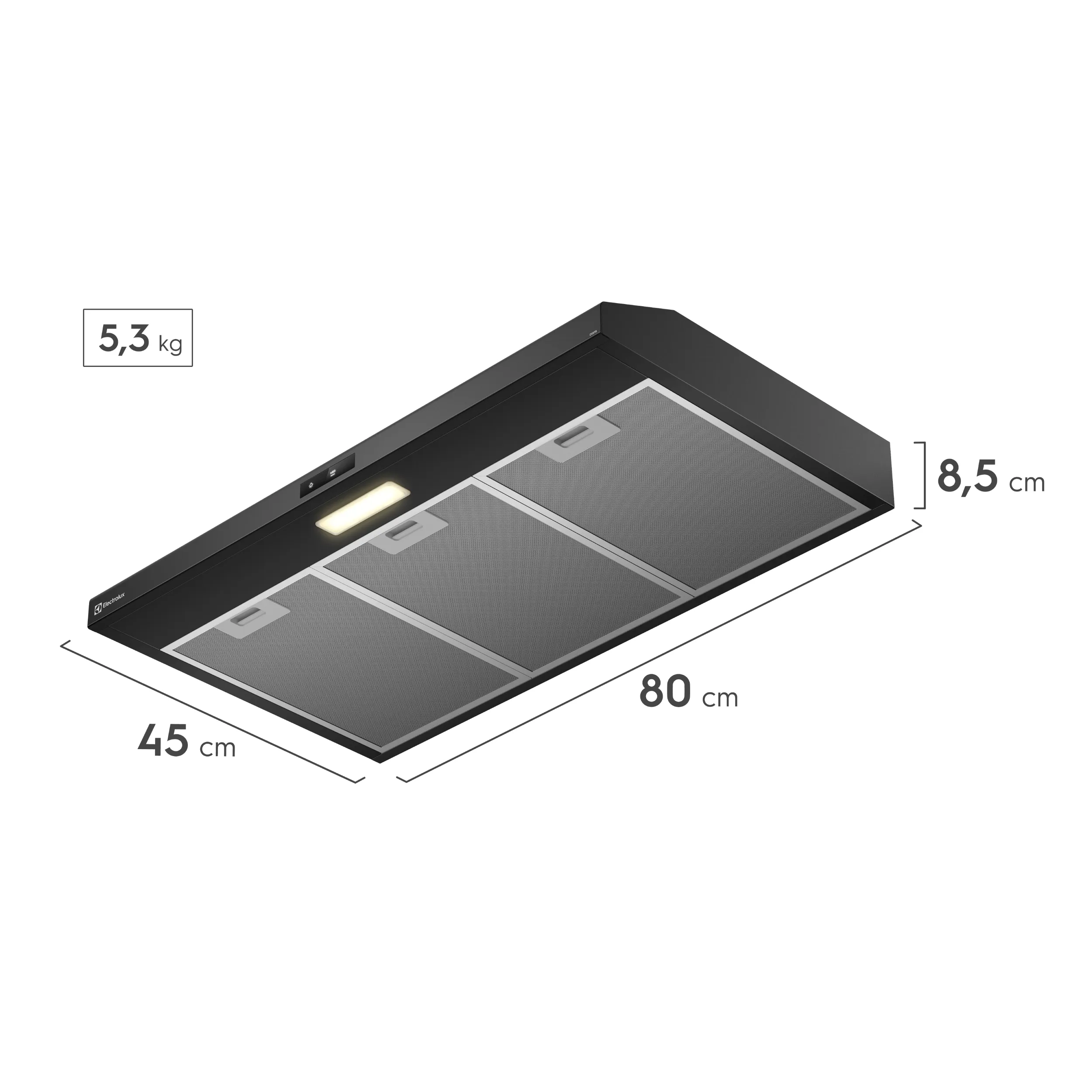 Depurador de Ar Electrolux 80cm Preto Alto Poder de Sucção, Painel Touch e Luz LED (DE8TB)