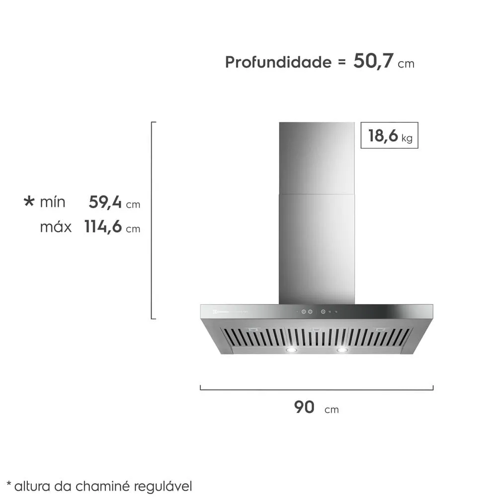 Coifa de Parede Electrolux 90cm Inox Home Pro Painel Frontal de Vidro Espelhado (CE9HP)