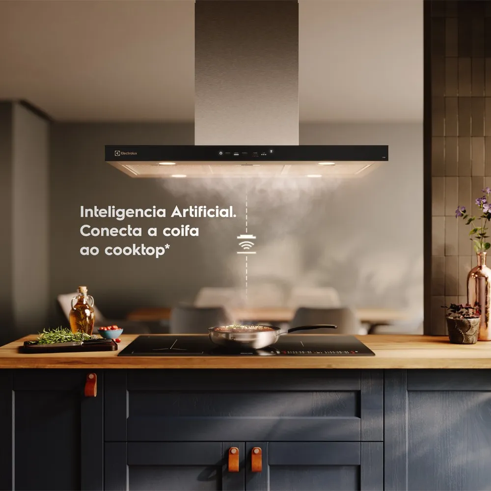 Coifa de Ilha Electrolux 90cm Inox Experience com Inteligência Artificial e Alto Poder Sucção (CE9IF)
