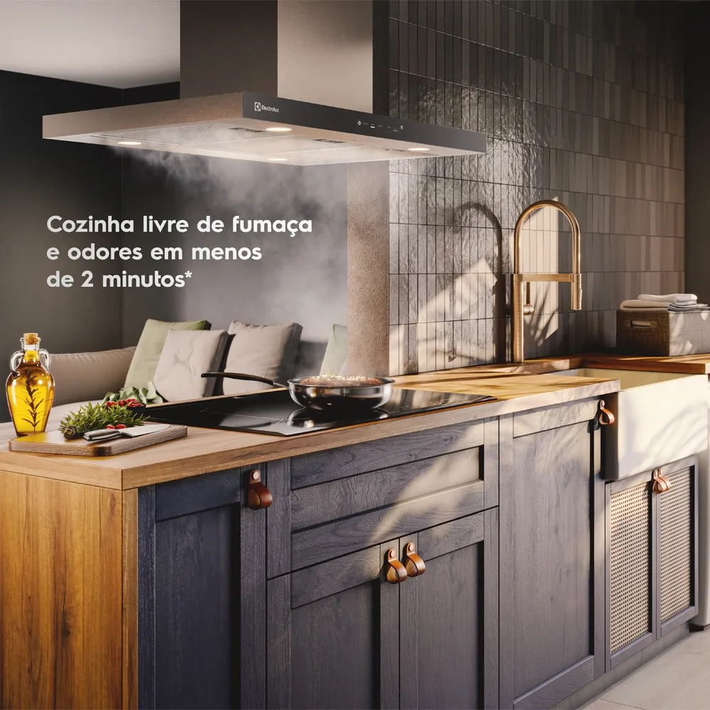 Coifa de Ilha Electrolux 90cm Inox Experience com Inteligência Artificial e Alto Poder Sucção (CE9IF)