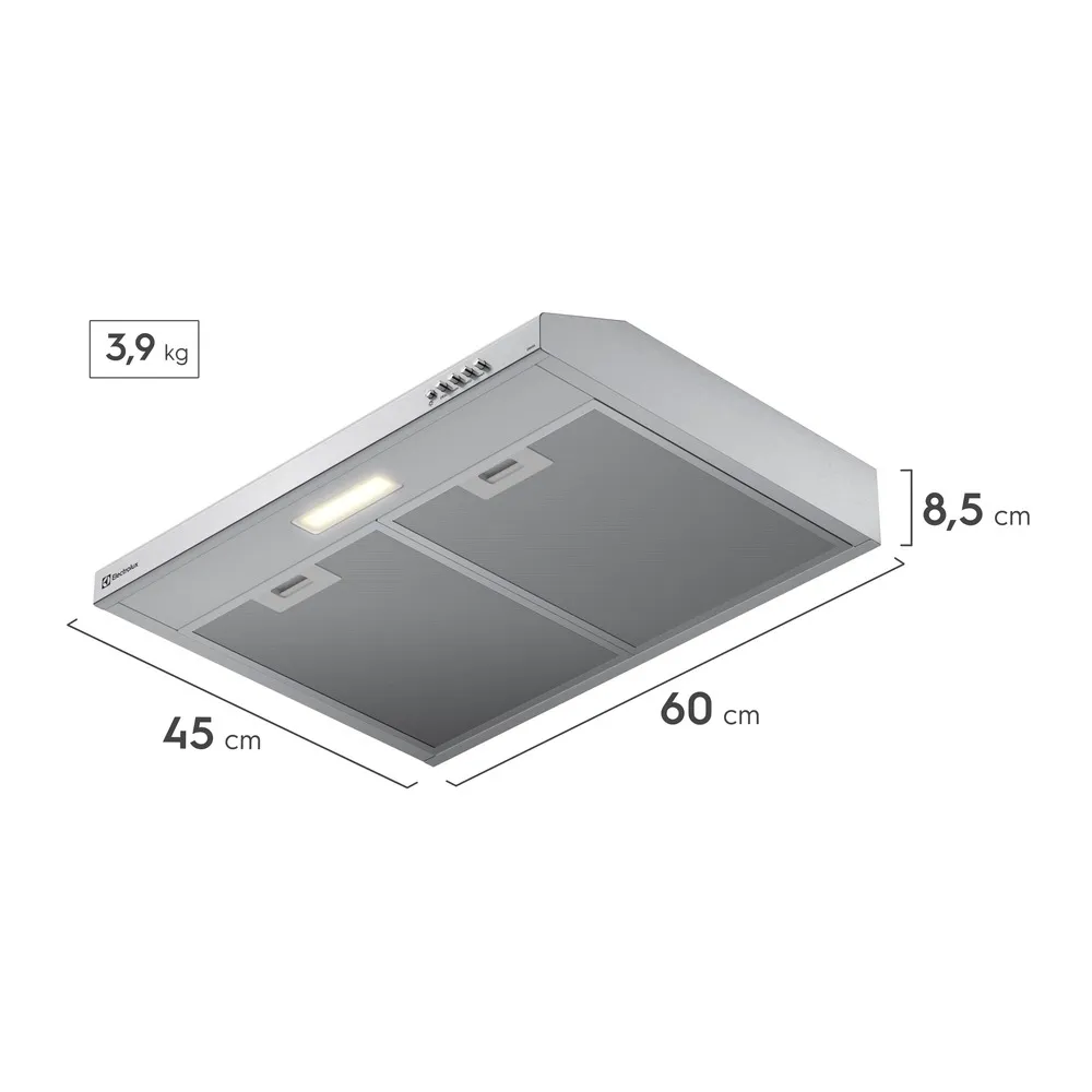 Depurador de Ar Electrolux 60 cm Inox Alto Poder de Sucção, Luz LED e Filtragem Dupla (DE6SS)