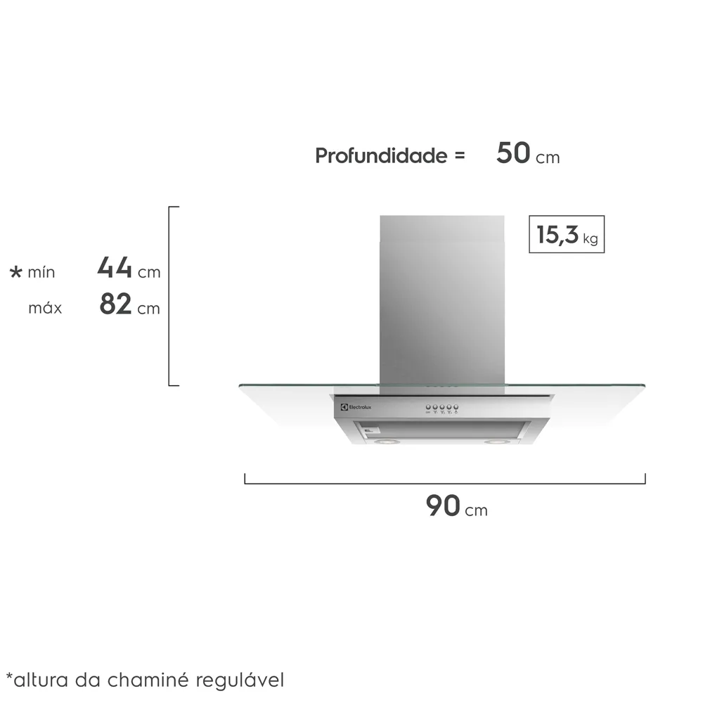 Coifa de Parede Electrolux 90cm de Vidro Efficient com Luz de Led (CE9VX)