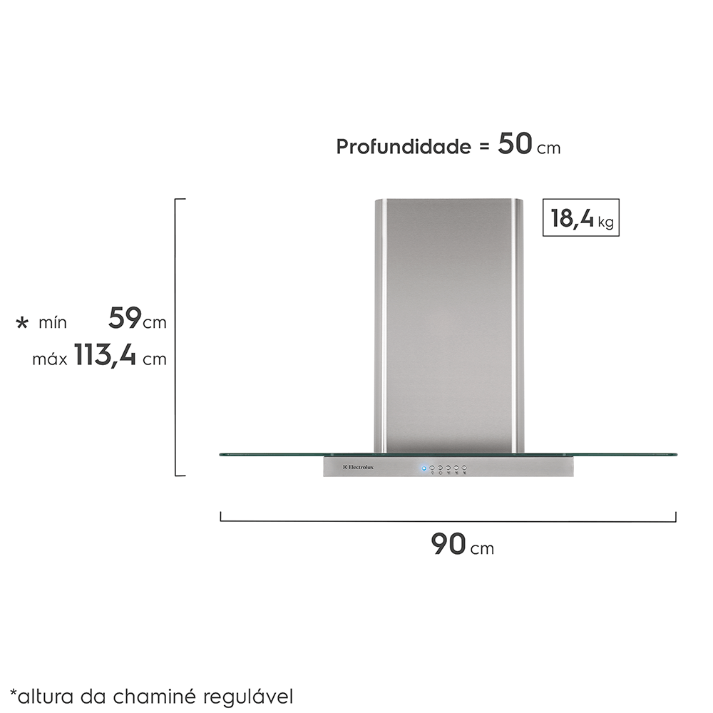 Coifa de Parede Electrolux 90cm com Campana de Vidro (90CVS) - Inox, Filtro de Carvão Ativado