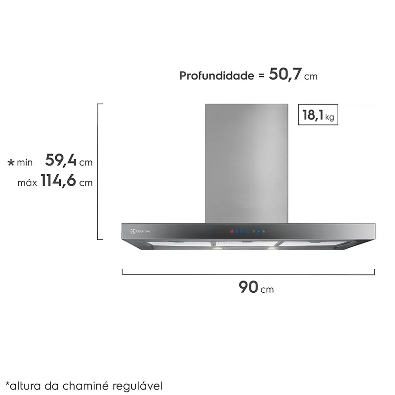 Coifa de Parede Electrolux 90cm Inox com Painel Blue Touch e Timer com Desligamento Automático (90CTS)