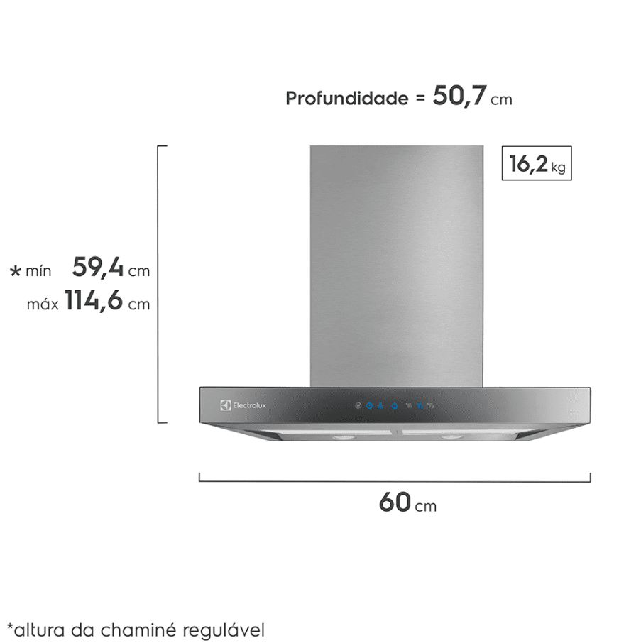 Coifa de Parede Electrolux 60cm Inox com Painel Blue Touch e Timer com Desligamento Automático (60CTS)
