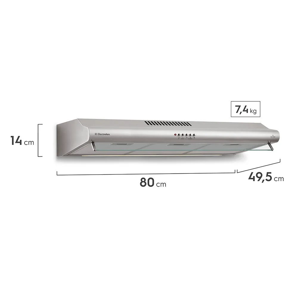 Depurador de Ar Parede Electrolux 80cm Inox com Filtro Lavável e Máscara Captadora de Ar (DE80X)