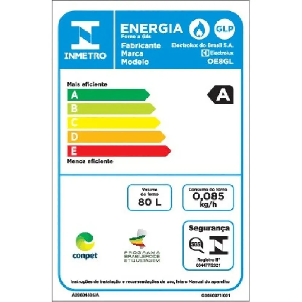 Forno de Embutir a Gás Electrolux 80L Efficient com PerfectCook (OE8GL)
