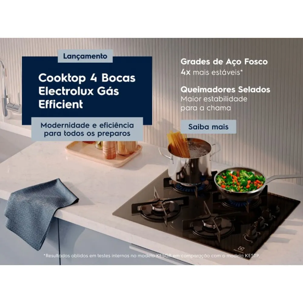 Kit Cooktop 4 Bocas a Gás Efficient (KE4GR) + Forno de Embutir Elétrico 50L Experience (OE5EA) Electrolux
