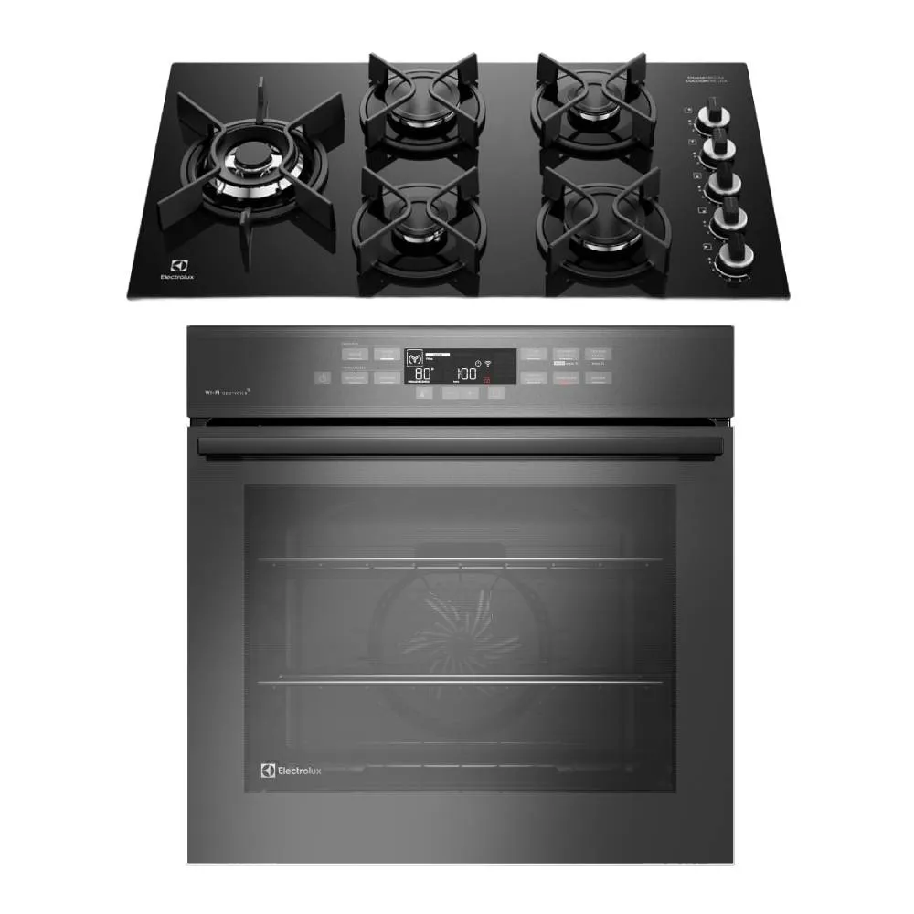 Kit Cooktop 5 Bocas a Gás Expert (KE5GW) + Forno de Embutir Elétrico 80L Expert (OE8EW) Electrolux