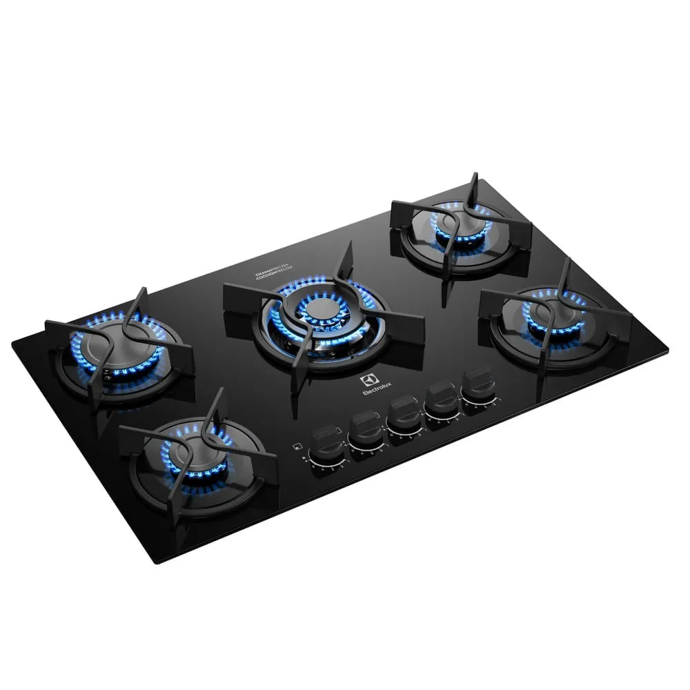 Cooktop 5 Bocas a Gás Electrolux Mesa Vidro Experience ChamaPrecisa, Multi Chama e Grade de Ferro Fundido (KE5GC)