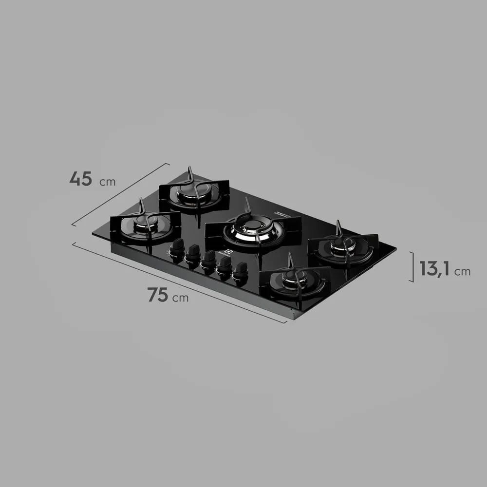 Cooktop 5 Bocas a Gás Electrolux Mesa Vidro Experience ChamaPrecisa, Multi Chama e Grade de Ferro Fundido (KE5GC)