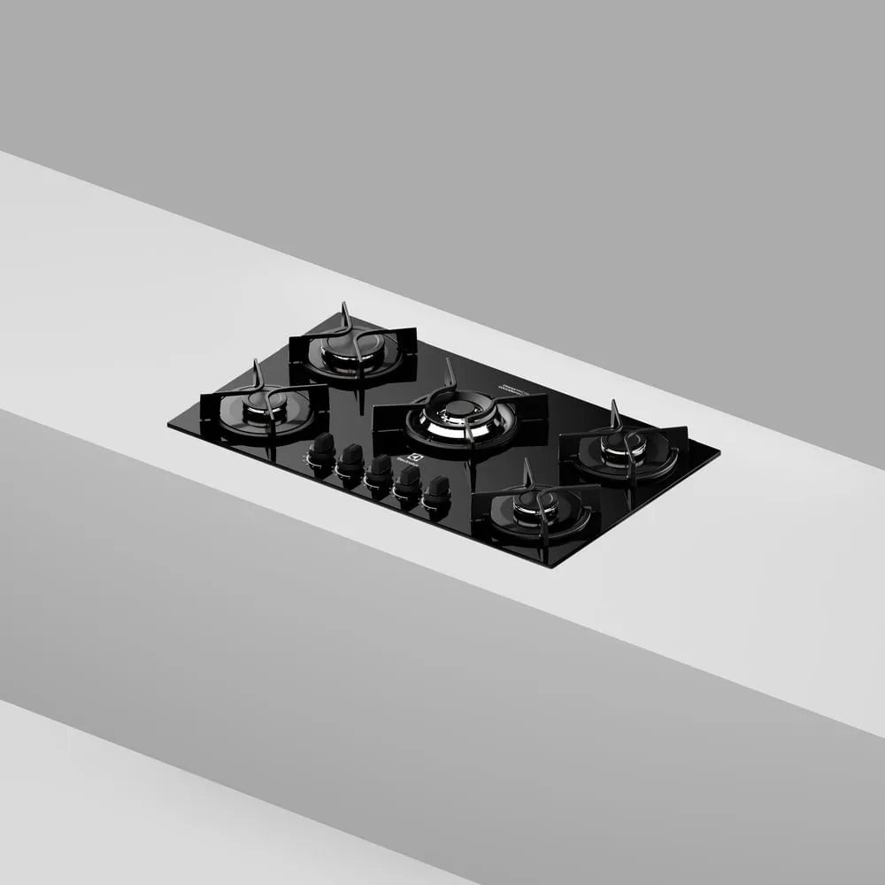 Cooktop 5 Bocas a Gás Electrolux Mesa Vidro Experience ChamaPrecisa, Multi Chama e Grade de Ferro Fundido (KE5GC)