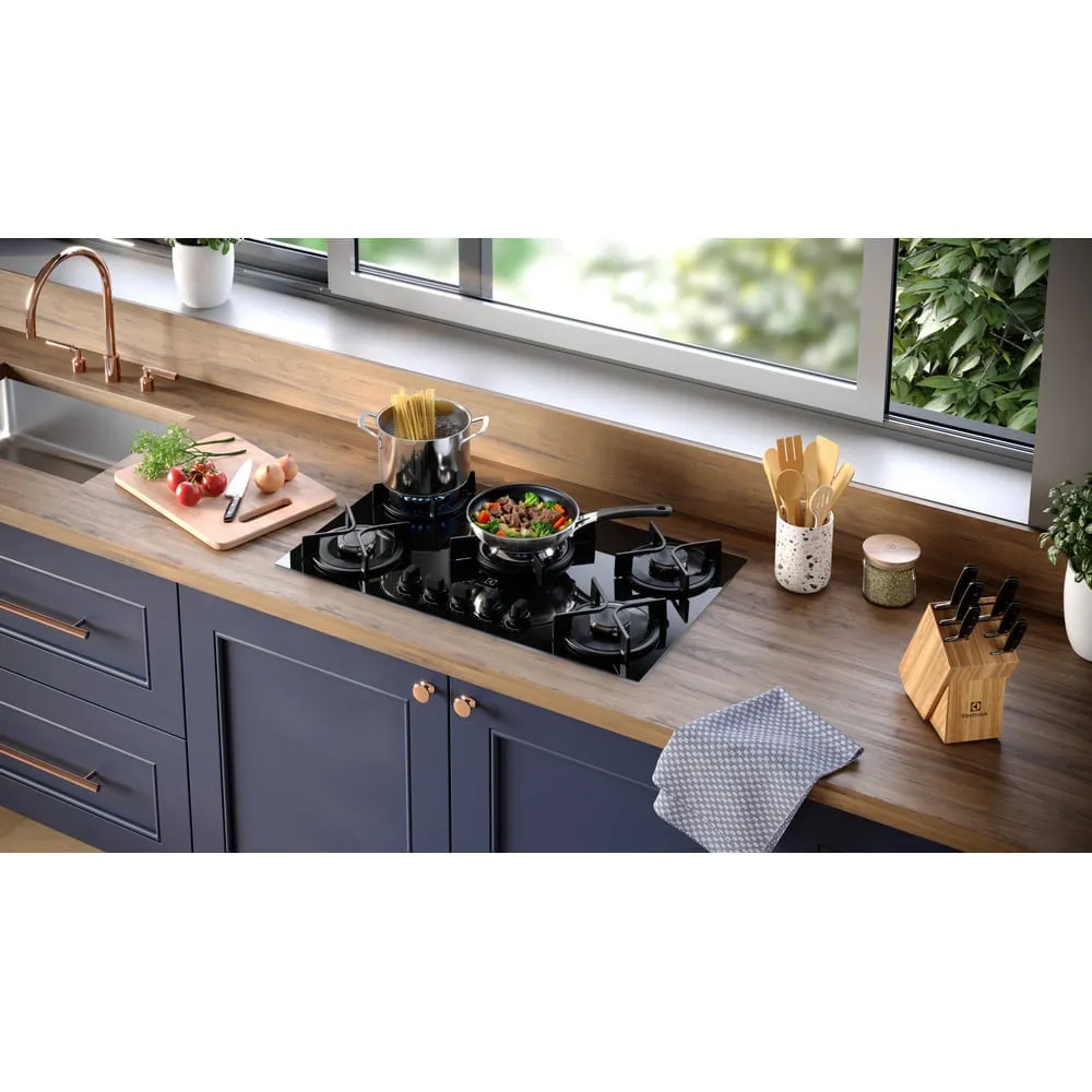 Cooktop 5 Bocas a Gás Electrolux Mesa Vidro Experience ChamaPrecisa, Multi Chama e Grade de Ferro Fundido (KE5GC)