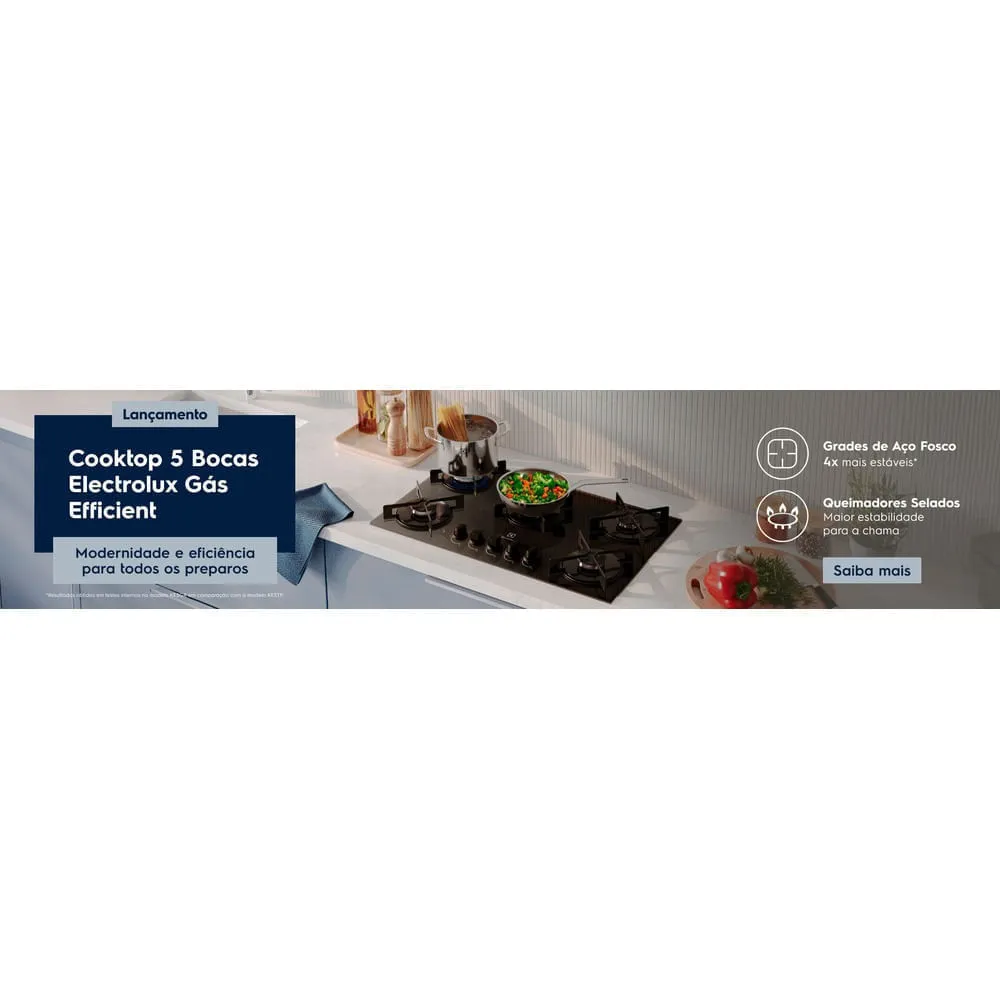 Cooktop 4 Bocas a Gás Electrolux Mesa de Vidro Efficient Grade de Aço Fosco (KE4GR)