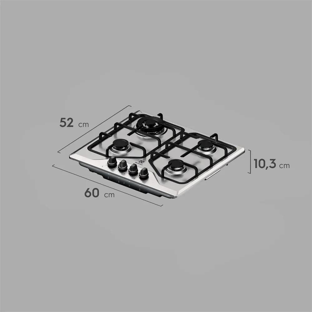 Cooktop 4 Bocas a Gás Electrolux Inox Experience Multi Chama e Grade Ferro Fundido (KE4XC)