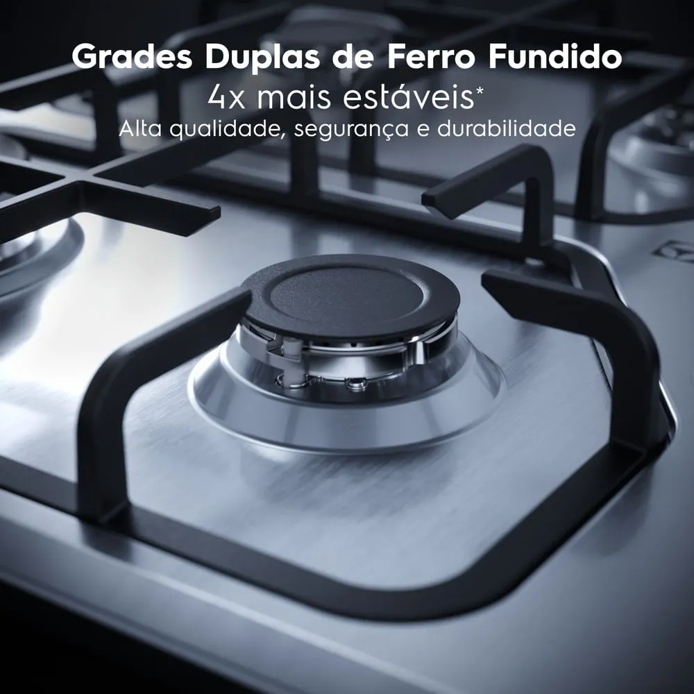 Cooktop 4 Bocas a Gás Electrolux Inox Experience Multi Chama e Grade Ferro Fundido (KE4XC)