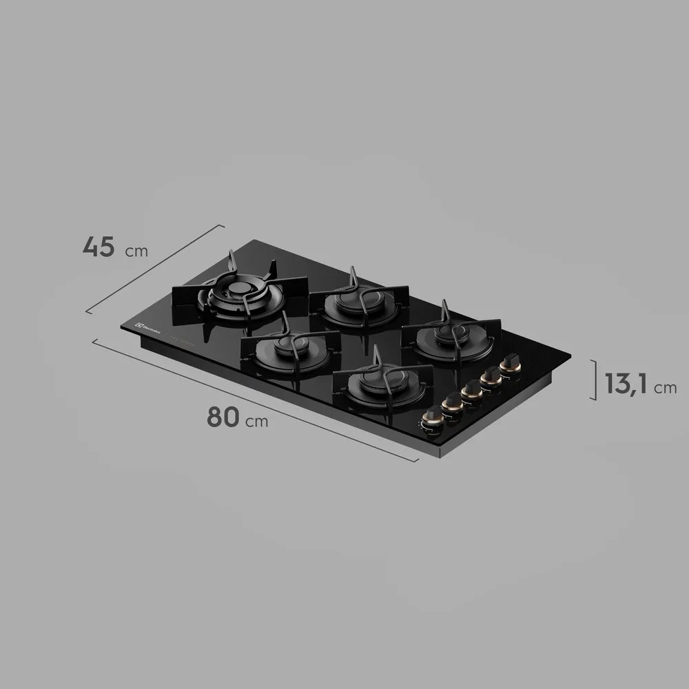Cooktop 5 Bocas a Gás Electrolux Mesa de Vidro Pro Series ChamaPrecisa e Multi Chama (KE5PS)