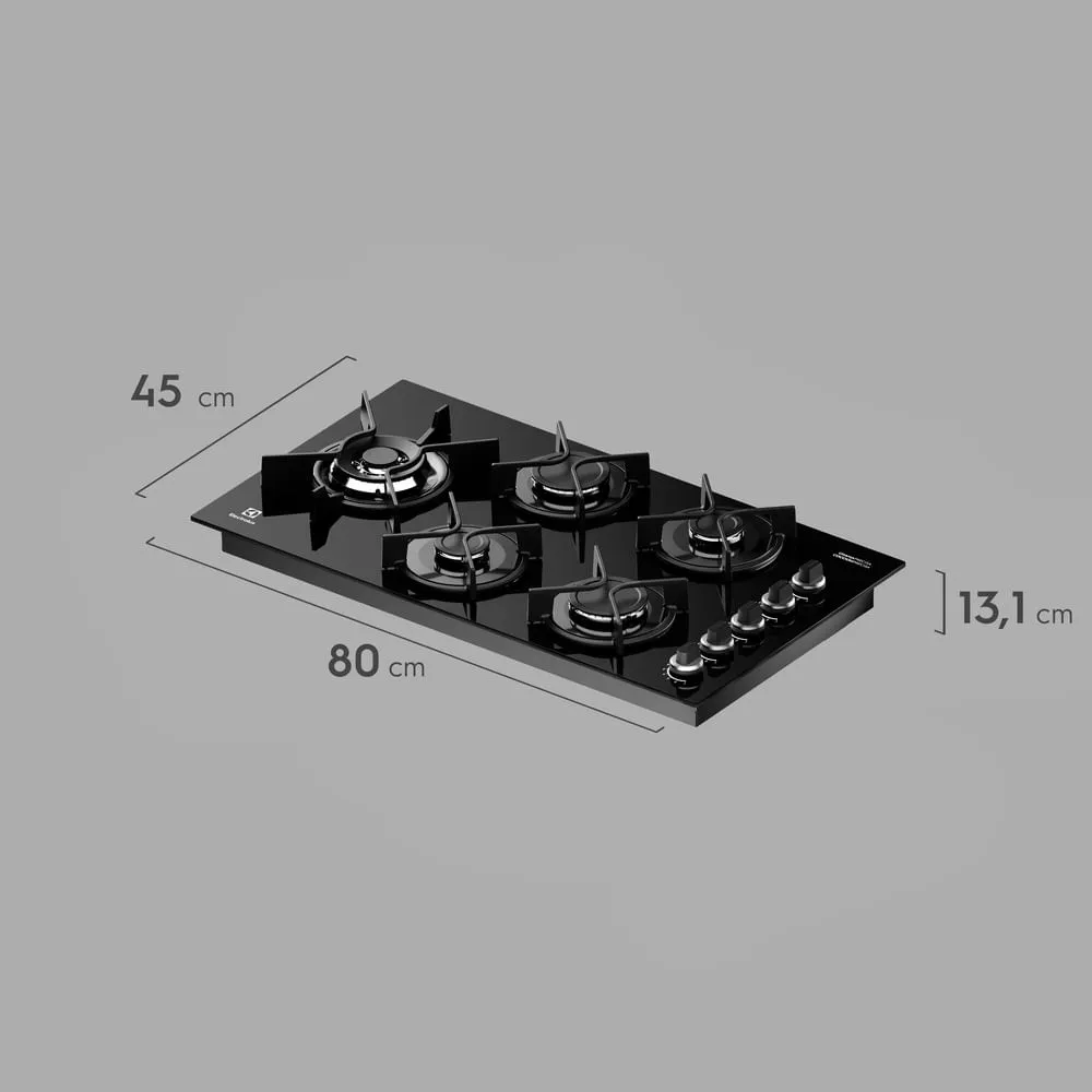Cooktop 5 Bocas a Gás Electrolux Mesa Vidro Expert ChamaPrecisa e Grade Ferro Fundido (KE5GW)