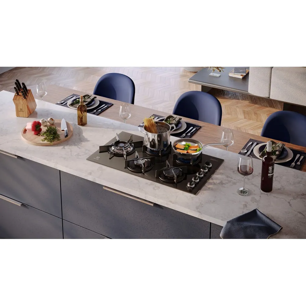 Cooktop 5 Bocas a Gás Electrolux Mesa Vidro Expert ChamaPrecisa e Grade Ferro Fundido (KE5GW)