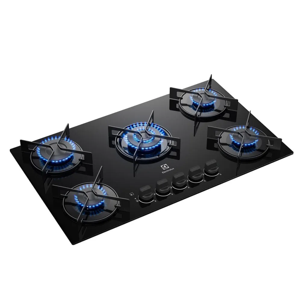 Cooktop 5 Bocas Gás Electrolux Mesa de Vidro Efficient Tripla Chama e Grade Aço Fosco (KE5GT)