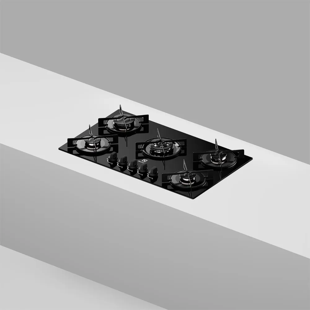 Cooktop 5 Bocas Gás Electrolux Mesa de Vidro Efficient Tripla Chama e Grade Aço Fosco (KE5GT)