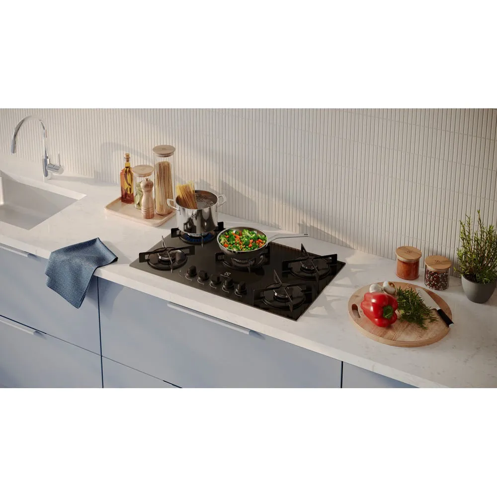 Cooktop 5 Bocas Gás Electrolux Mesa de Vidro Efficient Tripla Chama e Grade Aço Fosco (KE5GT)