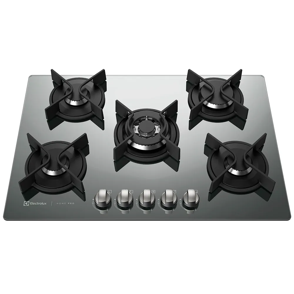 Cooktop 5 Bocas Electrolux a Gás Prata com Tripla Chama e Grade Ferro Fundido Home Pro (GC75U)
