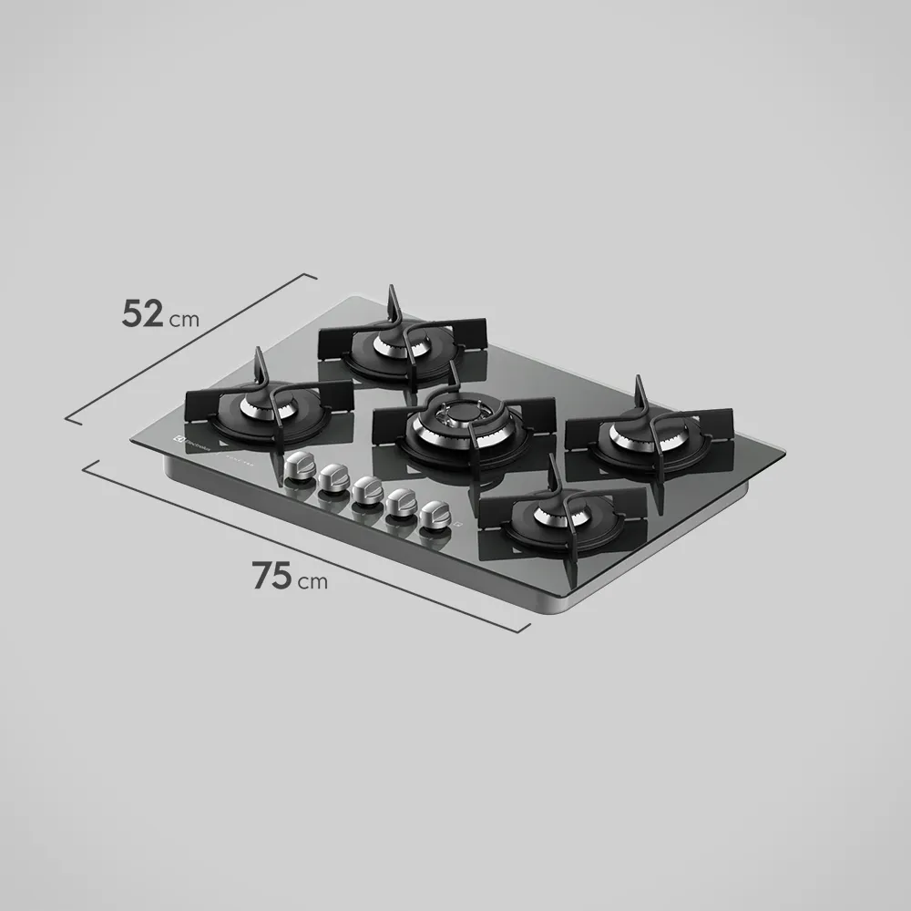 Cooktop 5 Bocas Electrolux a Gás Prata com Tripla Chama e Grade Ferro Fundido Home Pro (GC75U)