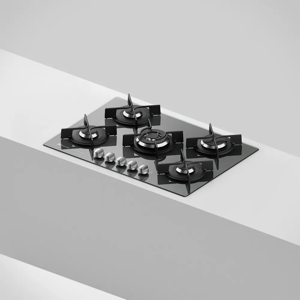 Cooktop 5 Bocas Electrolux a Gás Prata com Tripla Chama e Grade Ferro Fundido Home Pro (GC75U)