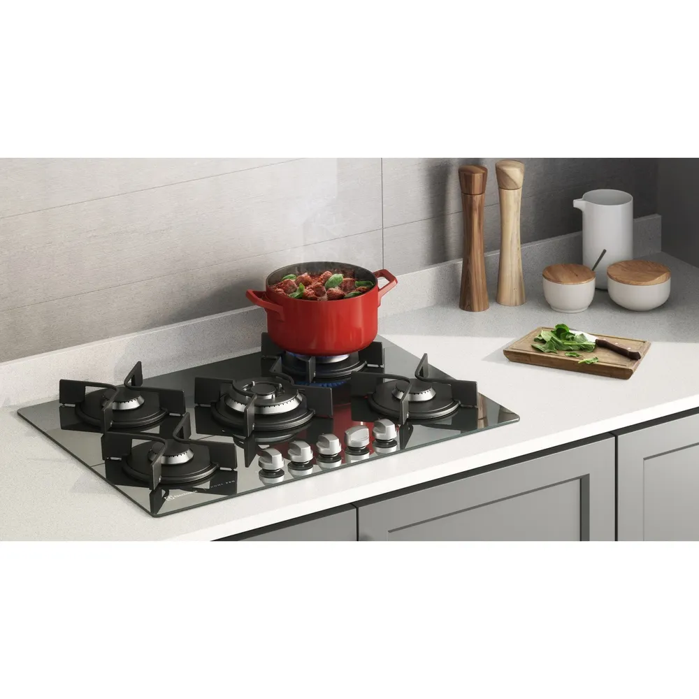 Cooktop 5 Bocas Electrolux a Gás Prata com Tripla Chama e Grade Ferro Fundido Home Pro (GC75U)