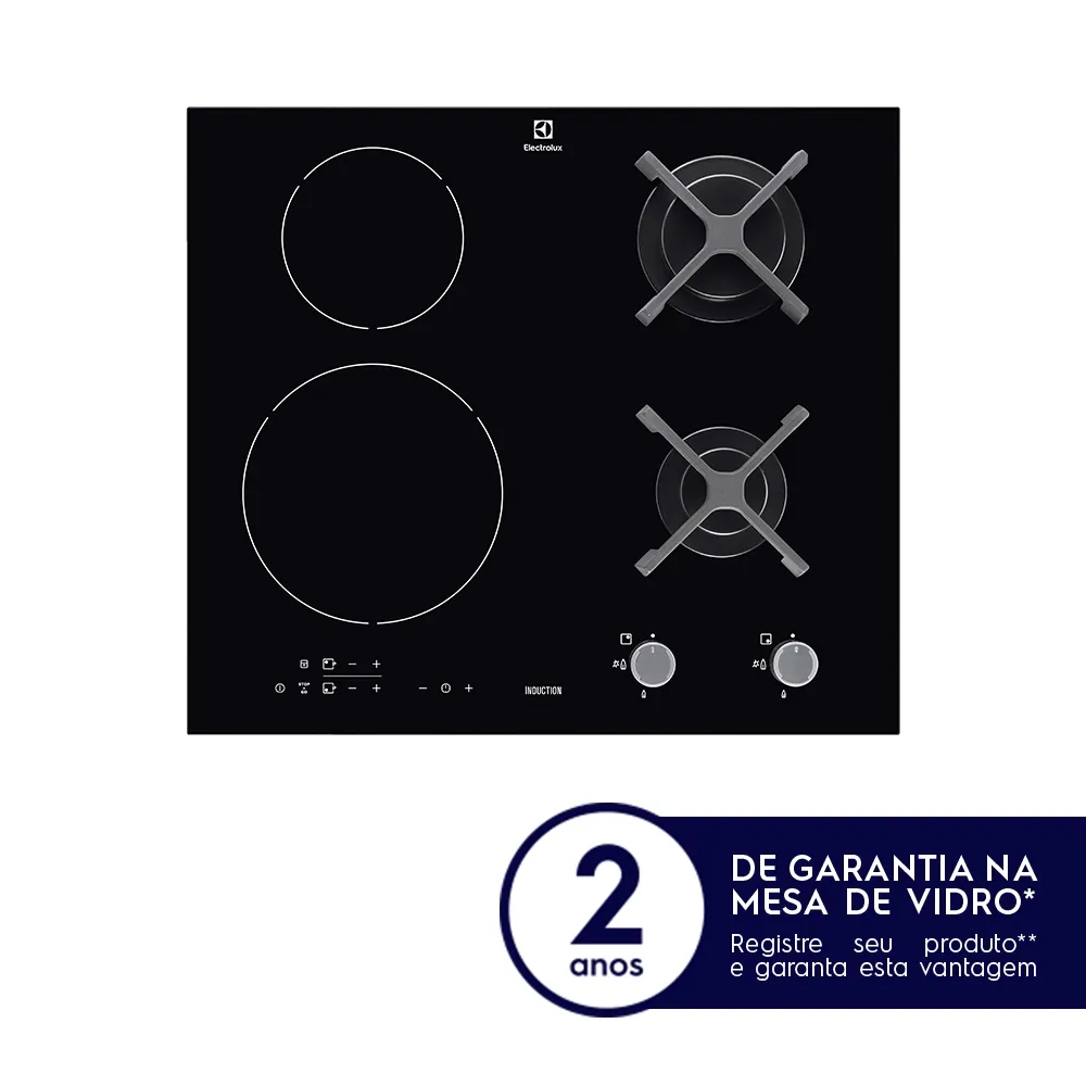 Cooktop 4 bocas de Indução e a Gás Electrolux Preto Hibrido e Timer (IE60H)