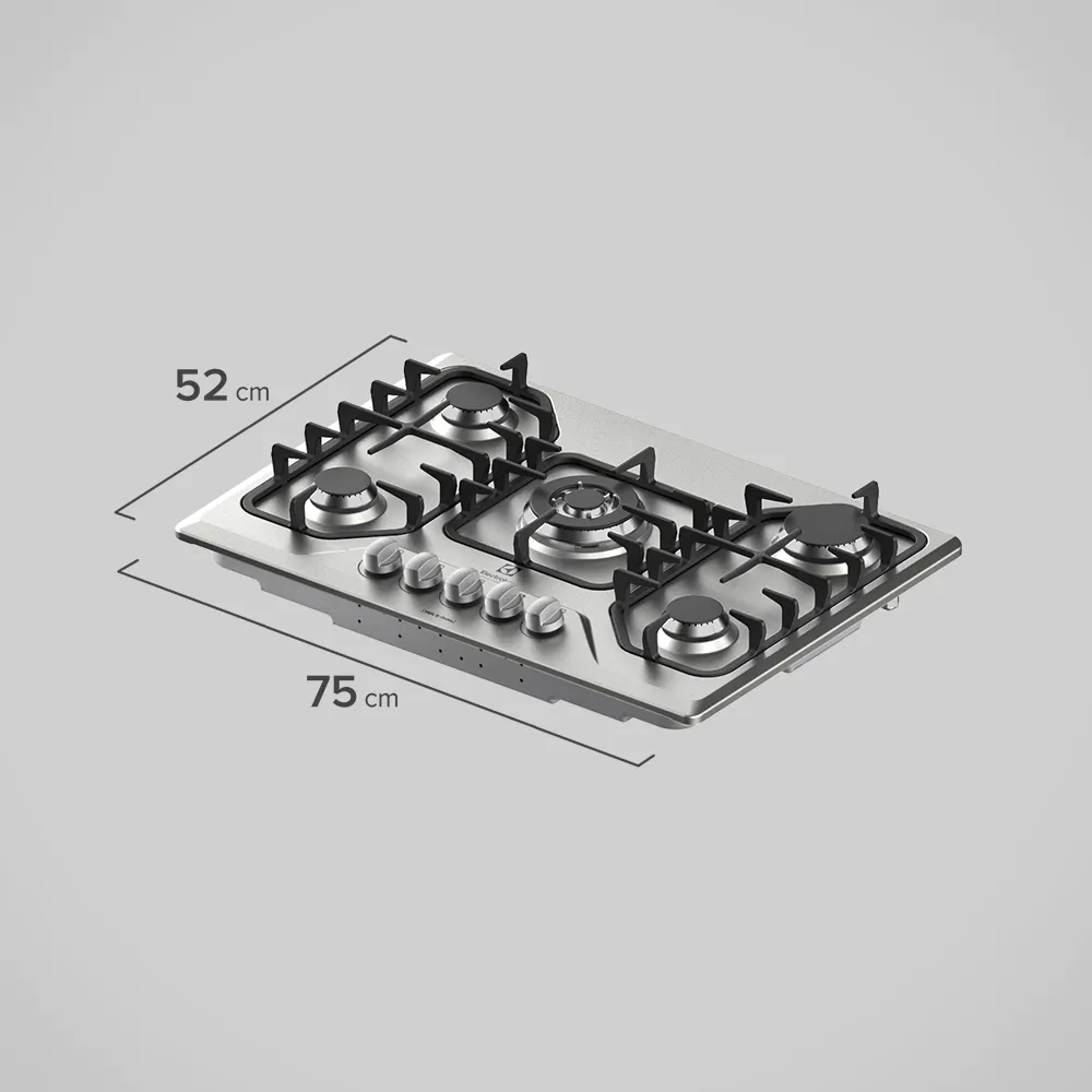Cooktop 5 Bocas Electrolux a Gás Inox com Tripla Chama e Grades Ferro Fundido (GF75X)
