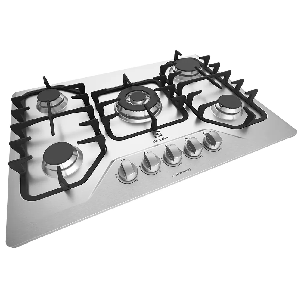 Cooktop 5 Bocas Electrolux a Gás Inox com Tripla Chama e Grades Ferro Fundido (GF75X)